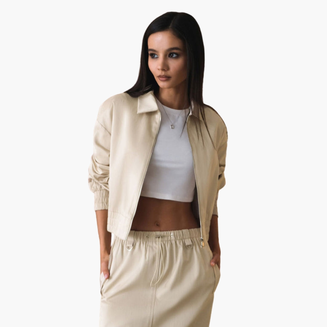 Blouson aviatore donna con cerniera e polsini a coste