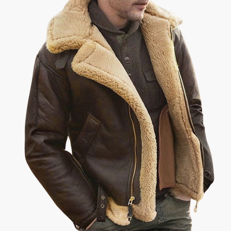 Blouson aviateur pour homme avec col imitation shearling et fermeture éclair