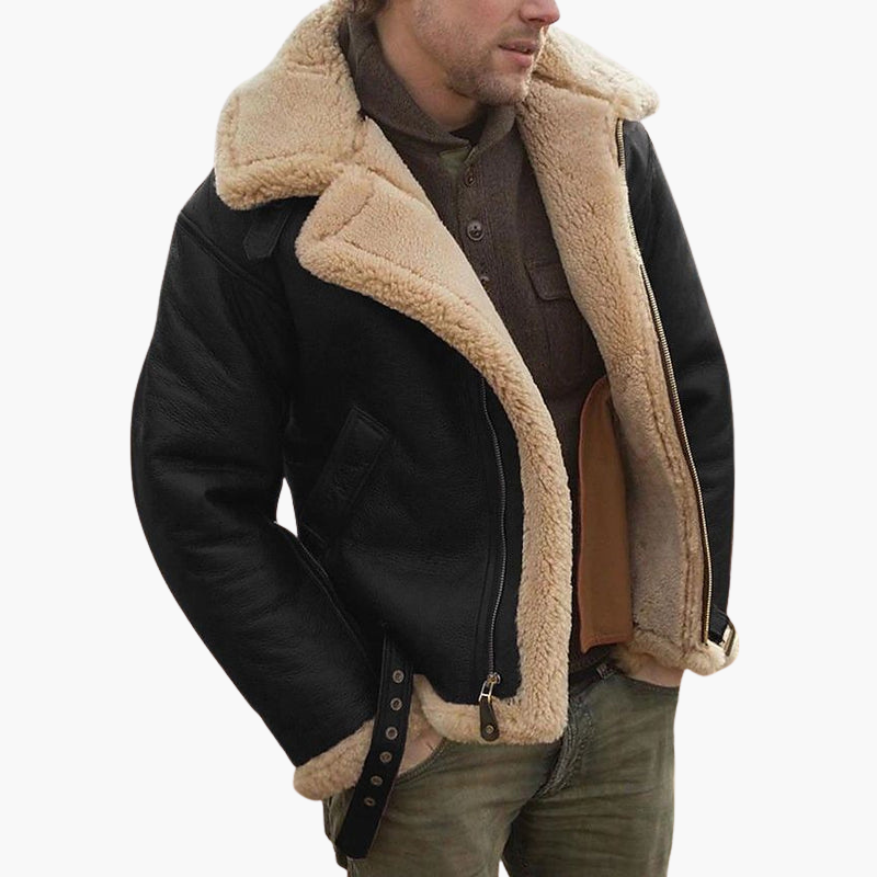 Blouson aviateur pour homme avec col imitation shearling et fermeture éclair