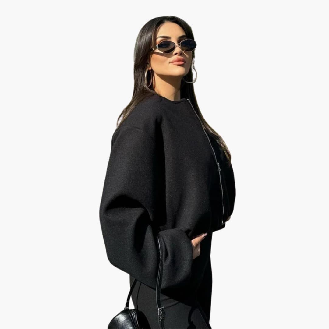 Bomber corto da donna con chiusura lampo e maniche lunghe