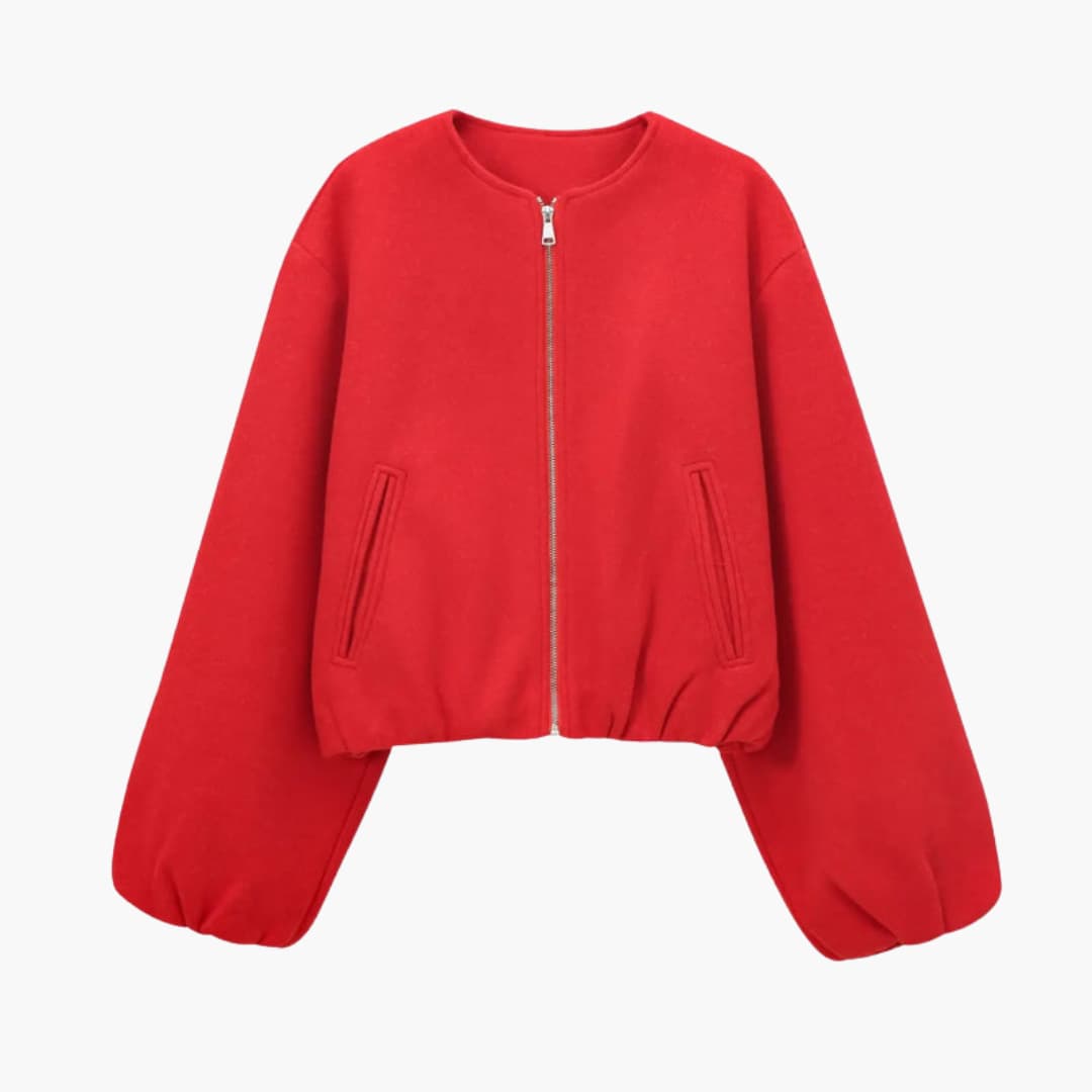 Bomber corto da donna con chiusura lampo e maniche lunghe