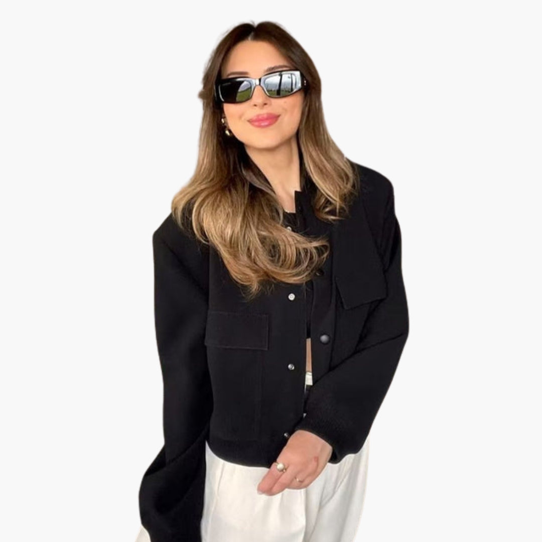 Bomber corto da donna con tasche a patta