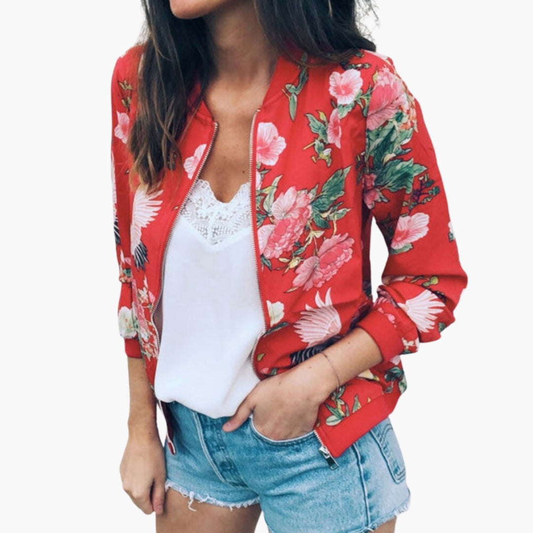 Women's bomber jacket with zip closure and ribbed finishes