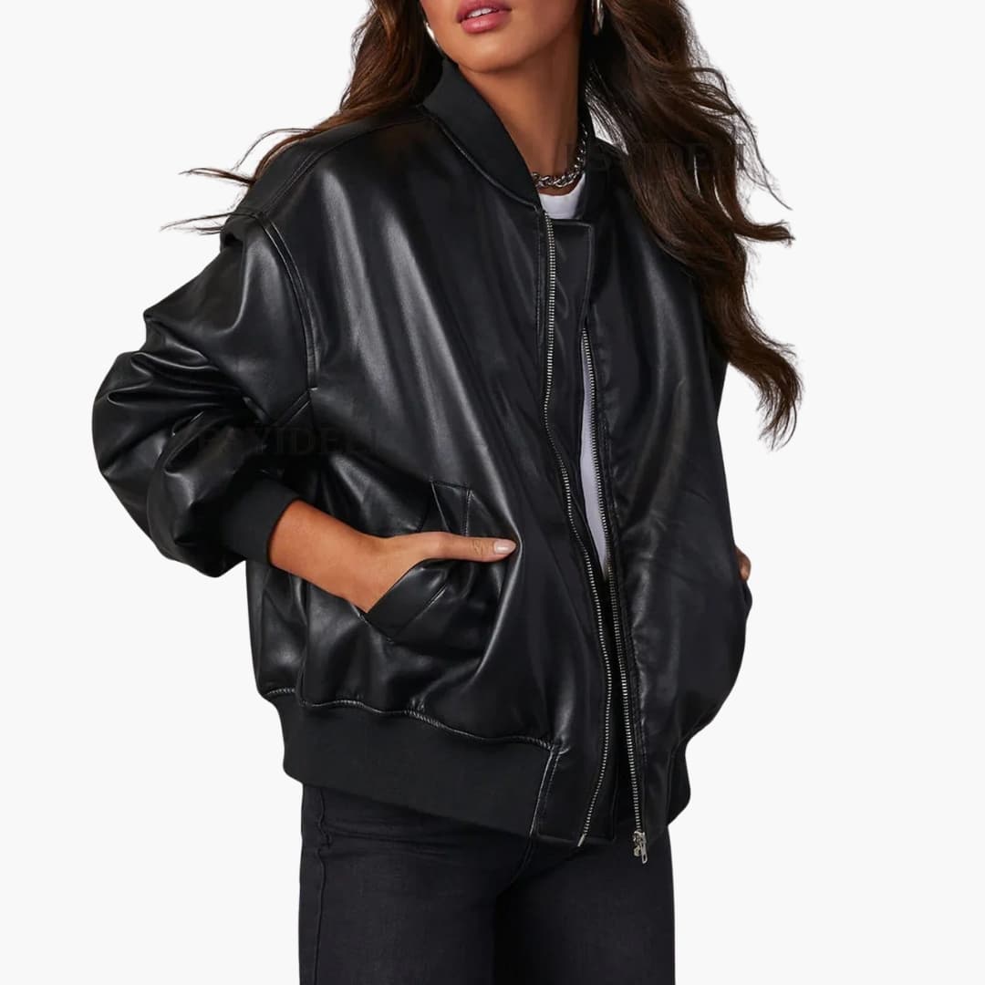 Blouson bomber femme avec fermeture zippée et poches latérales