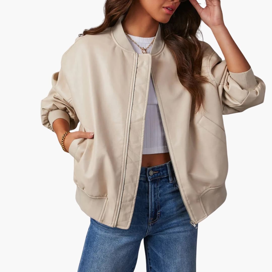 Blouson bomber femme avec fermeture zippée et poches latérales