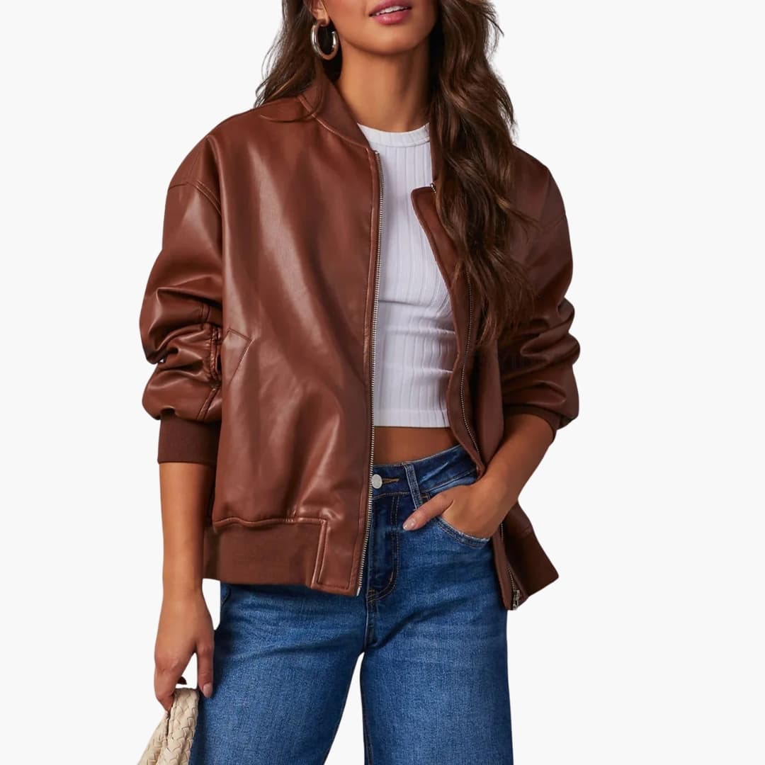 Blouson bomber femme avec fermeture zippée et poches latérales