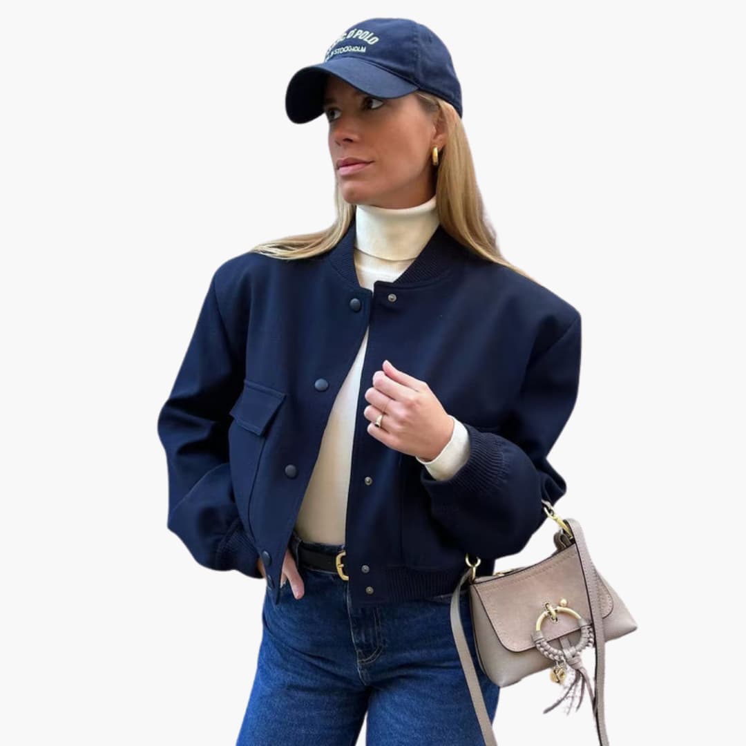Women's bomber jacket with zipper, regular fit and solid surface