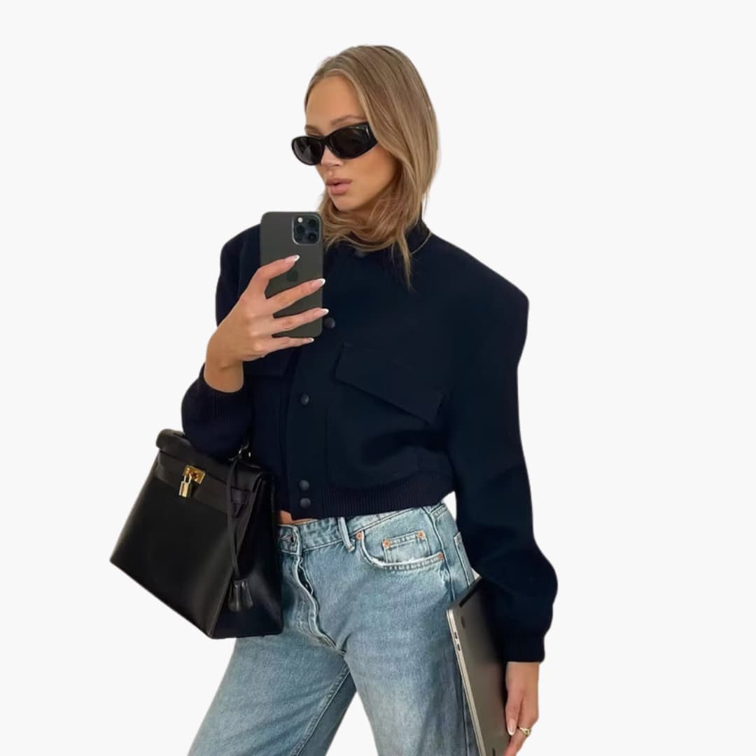 Women's bomber jacket with zipper, regular fit and solid surface