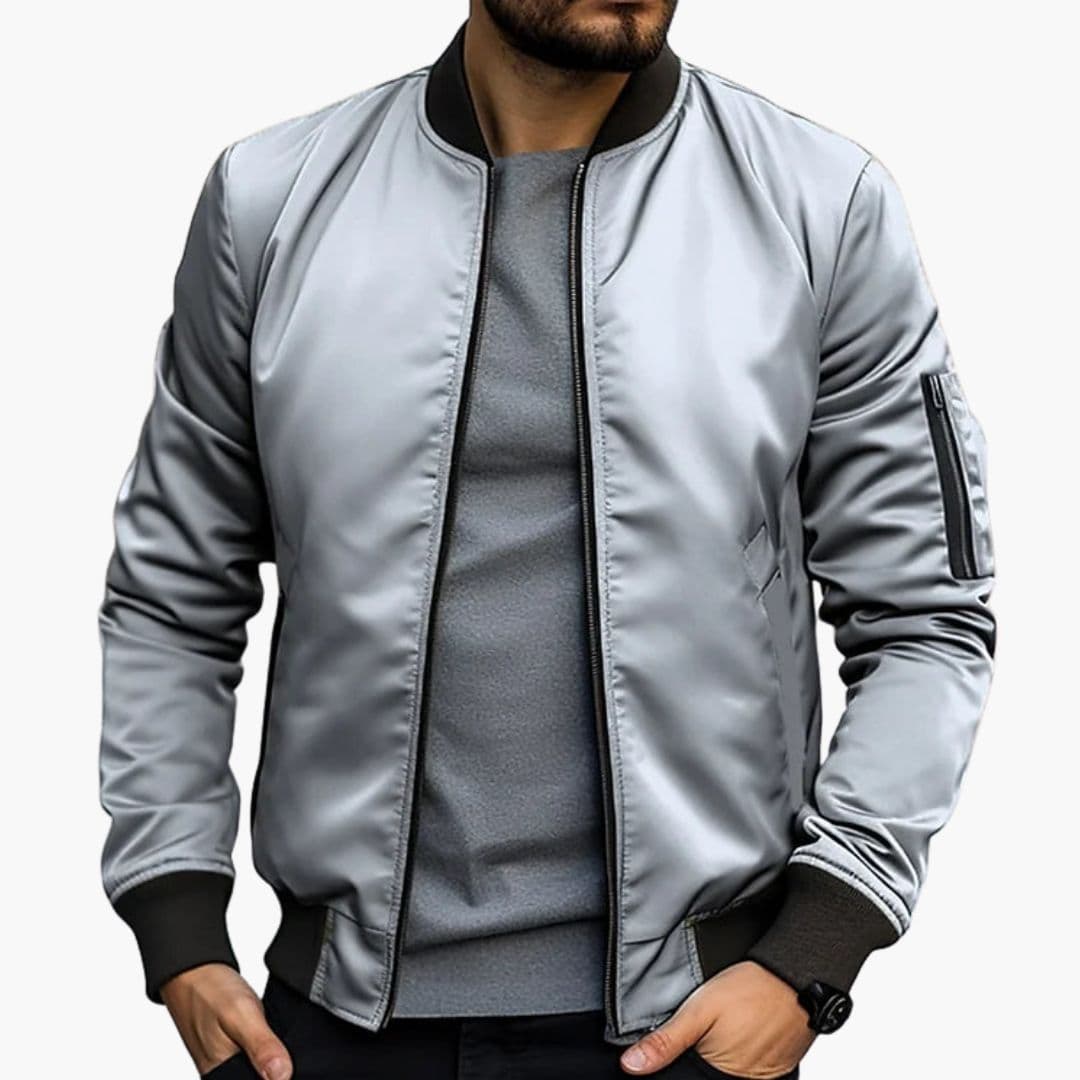 Blouson bomber homme avec col côtelé rayé
