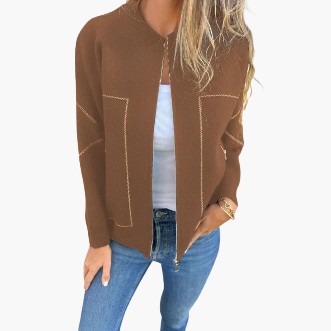 Blusão feminino estilo bomber com fecho de correr