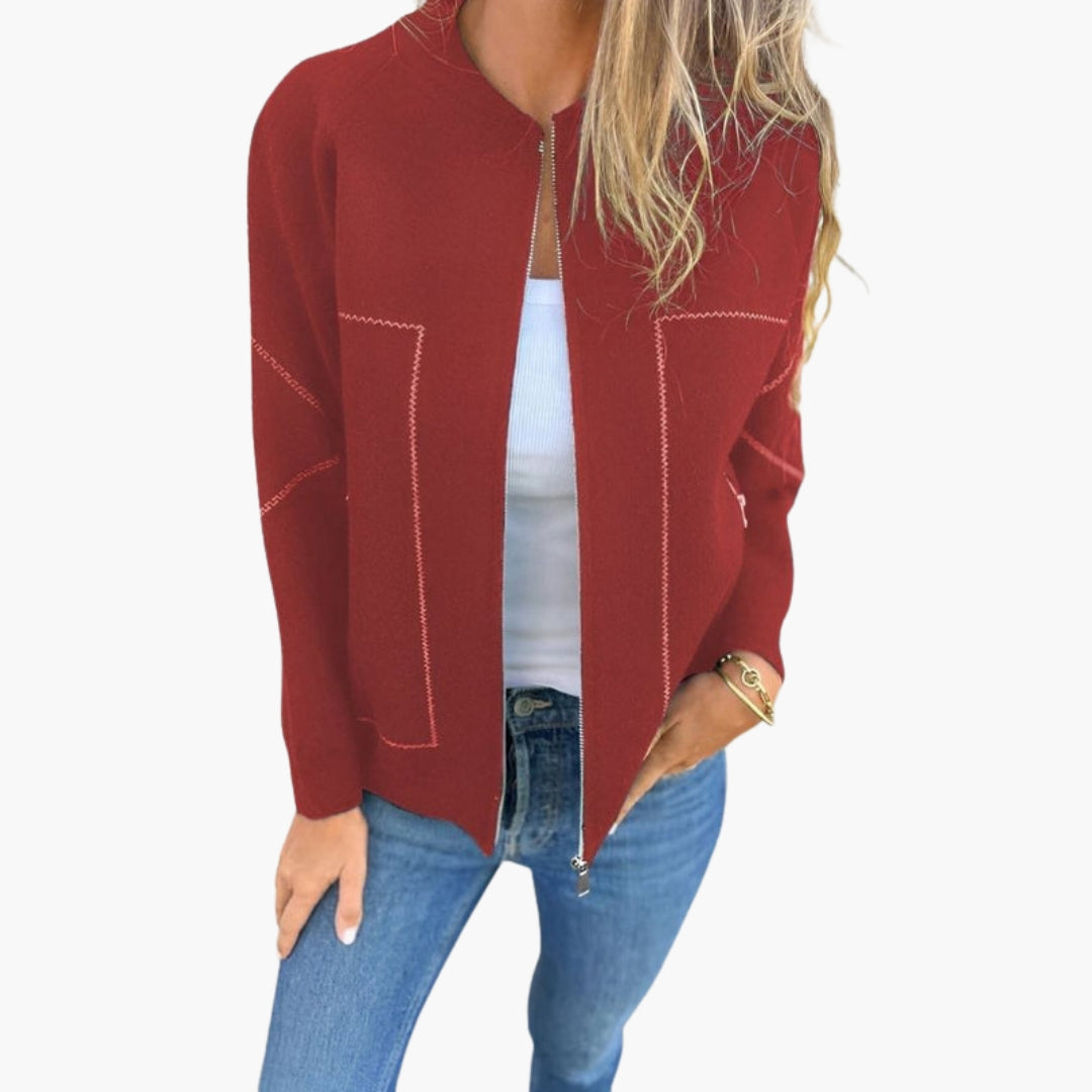 Blusão feminino estilo bomber com fecho de correr