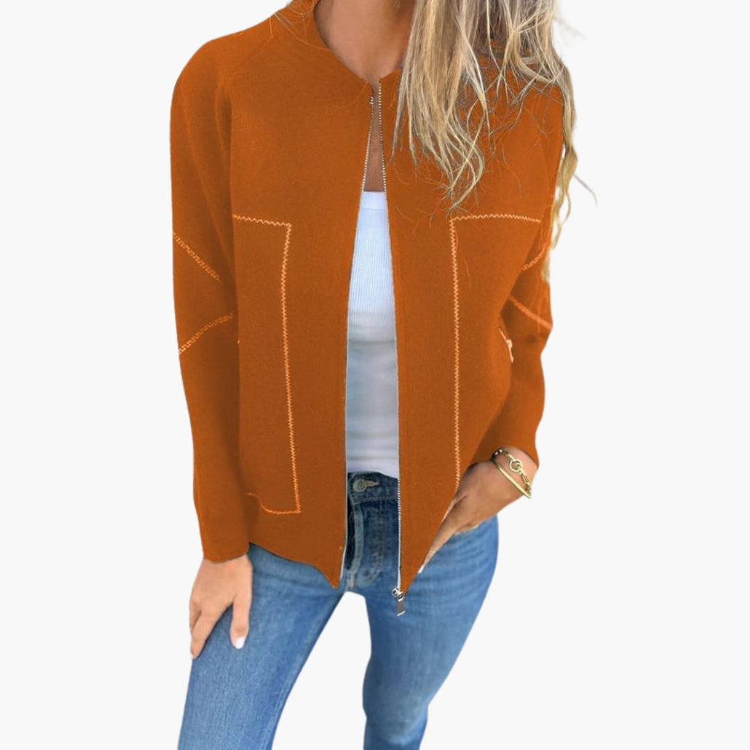 Blusão feminino estilo bomber com fecho de correr