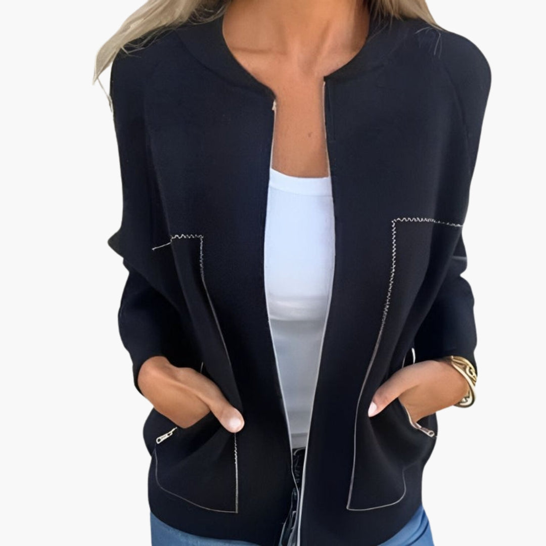 Blusão feminino estilo bomber com fecho de correr