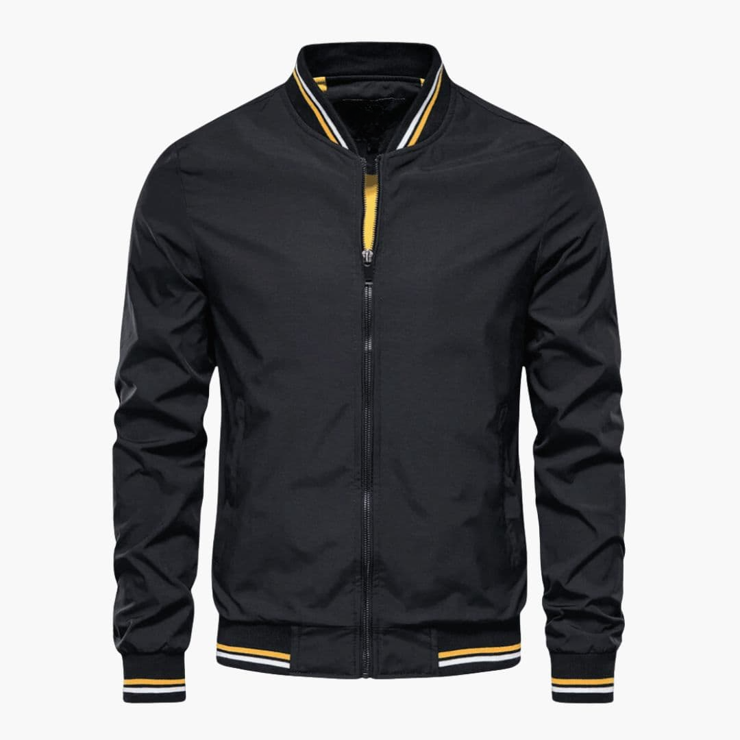 Men's Bomber Jacket with Zipper Closure and Striped Finishes