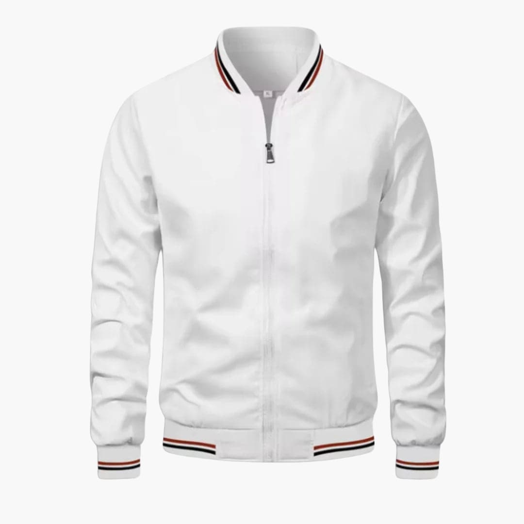 Men's Bomber Jacket with Zipper Closure and Striped Finishes