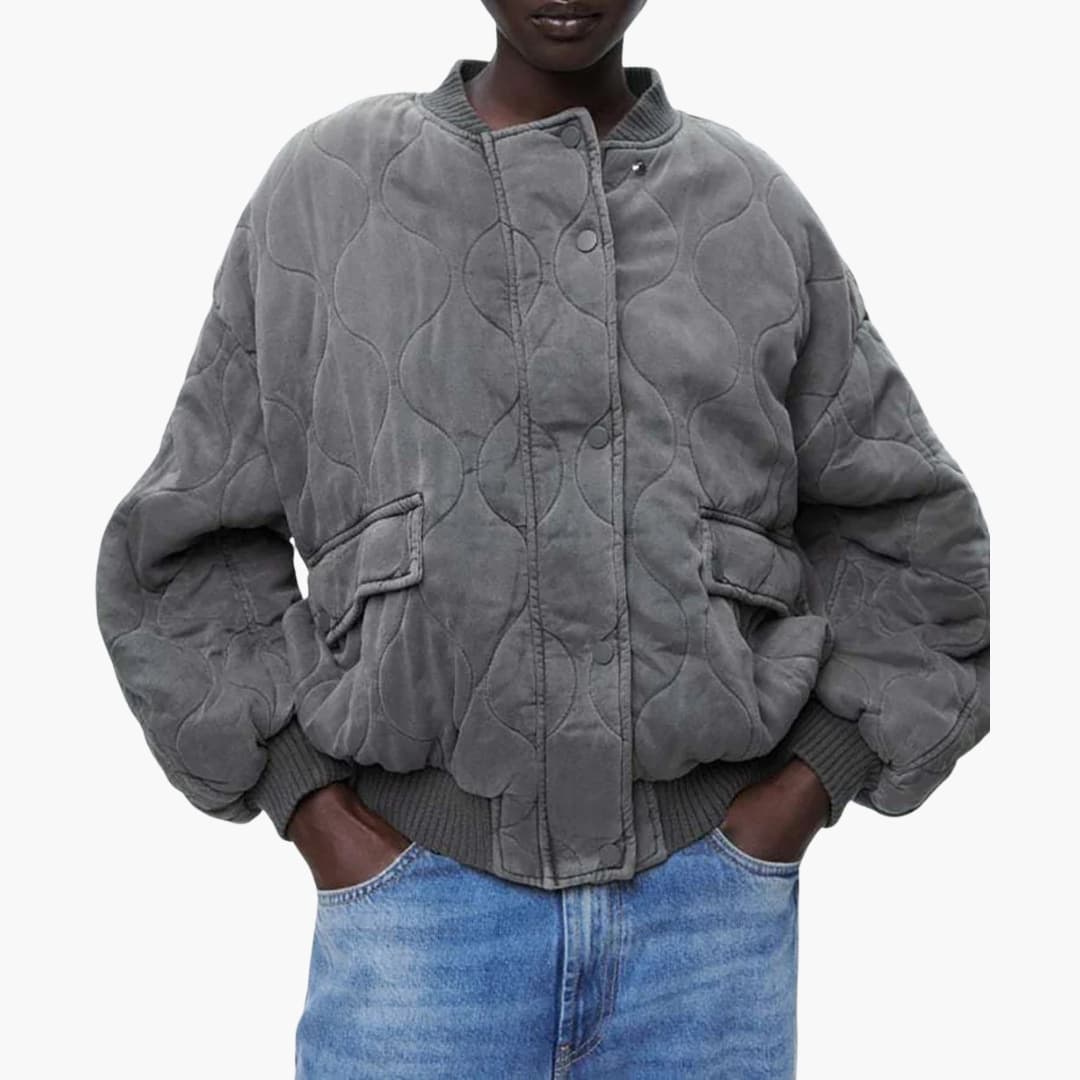 Bomber femme matelassé gris coupe oversize