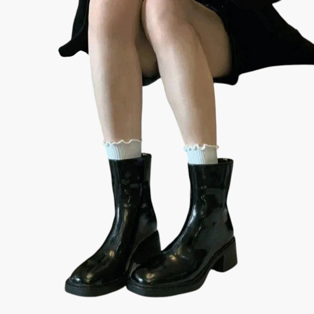 Bottes Cheville Femme avec Bout Carré et Talon Bloc