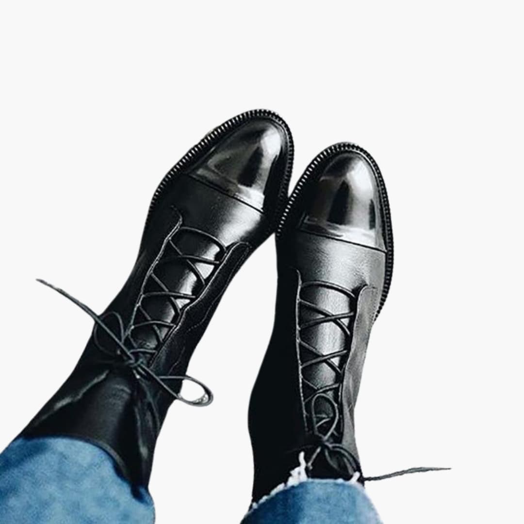Bottes à lacets pour femmes avec bout rond et talon bas