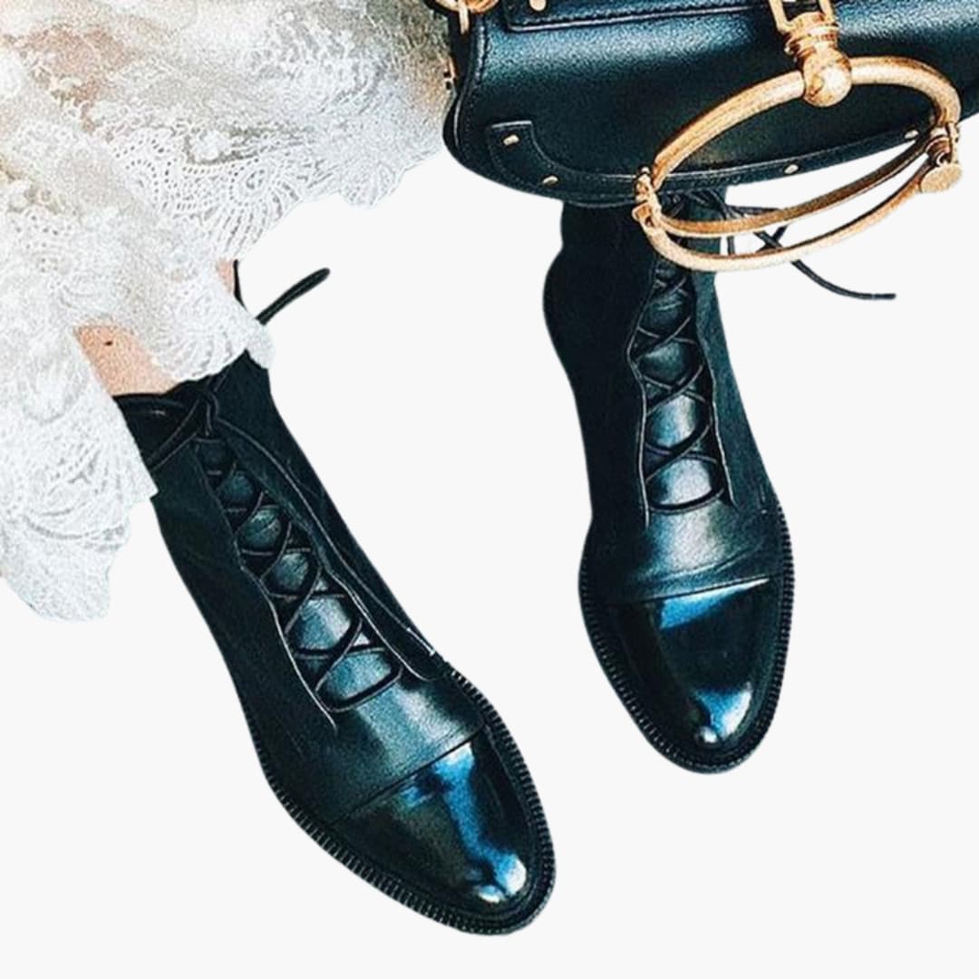 Bottes à lacets pour femmes avec bout rond et talon bas
