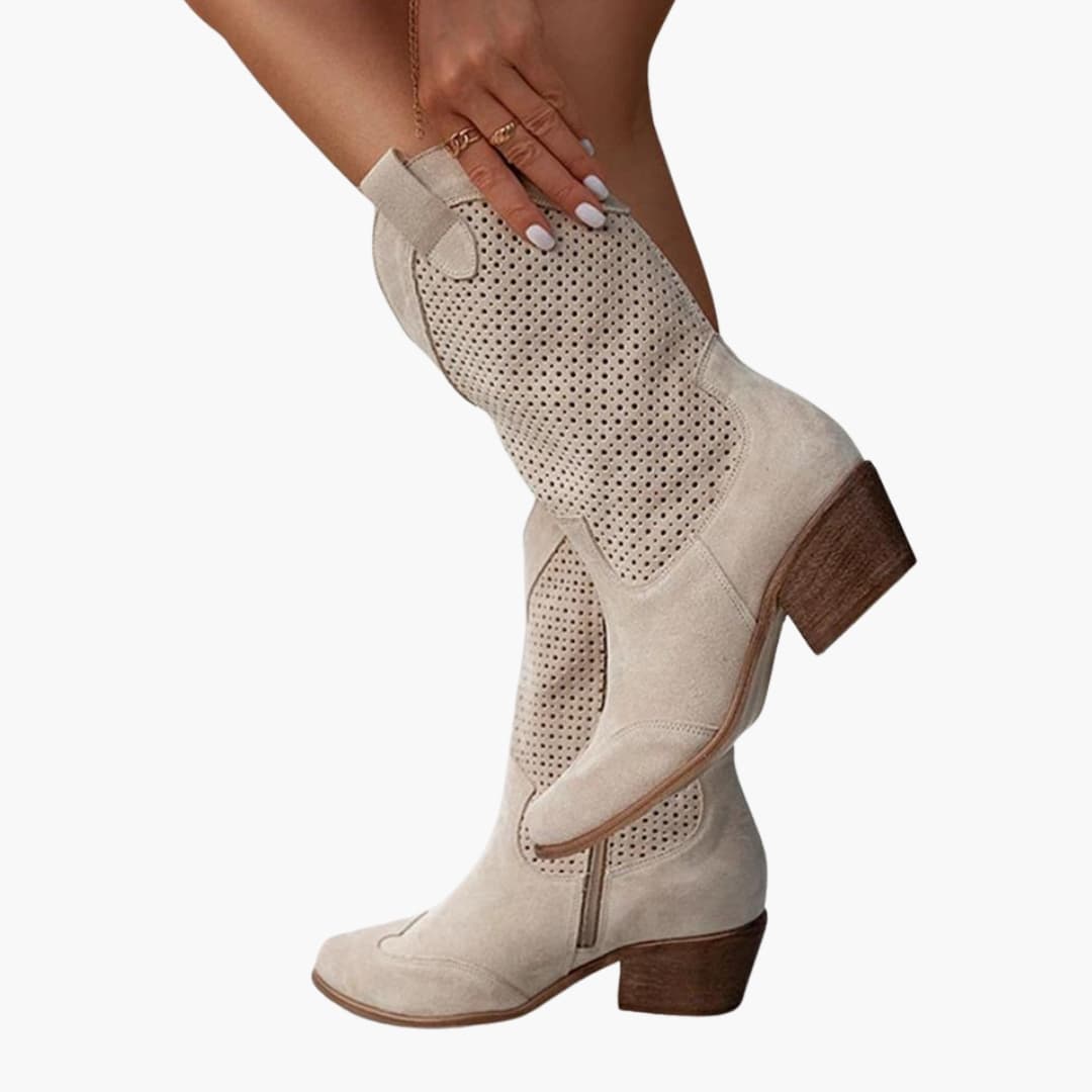 Bottes cowboy femme avec tige perforée et talon bloc