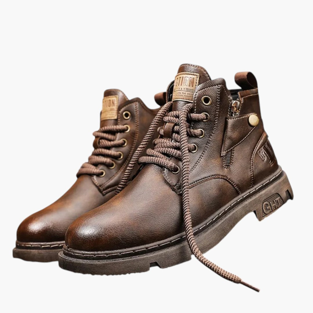 Bottes en Cuir Hommes avec Tige Cheville et Semelle PVC