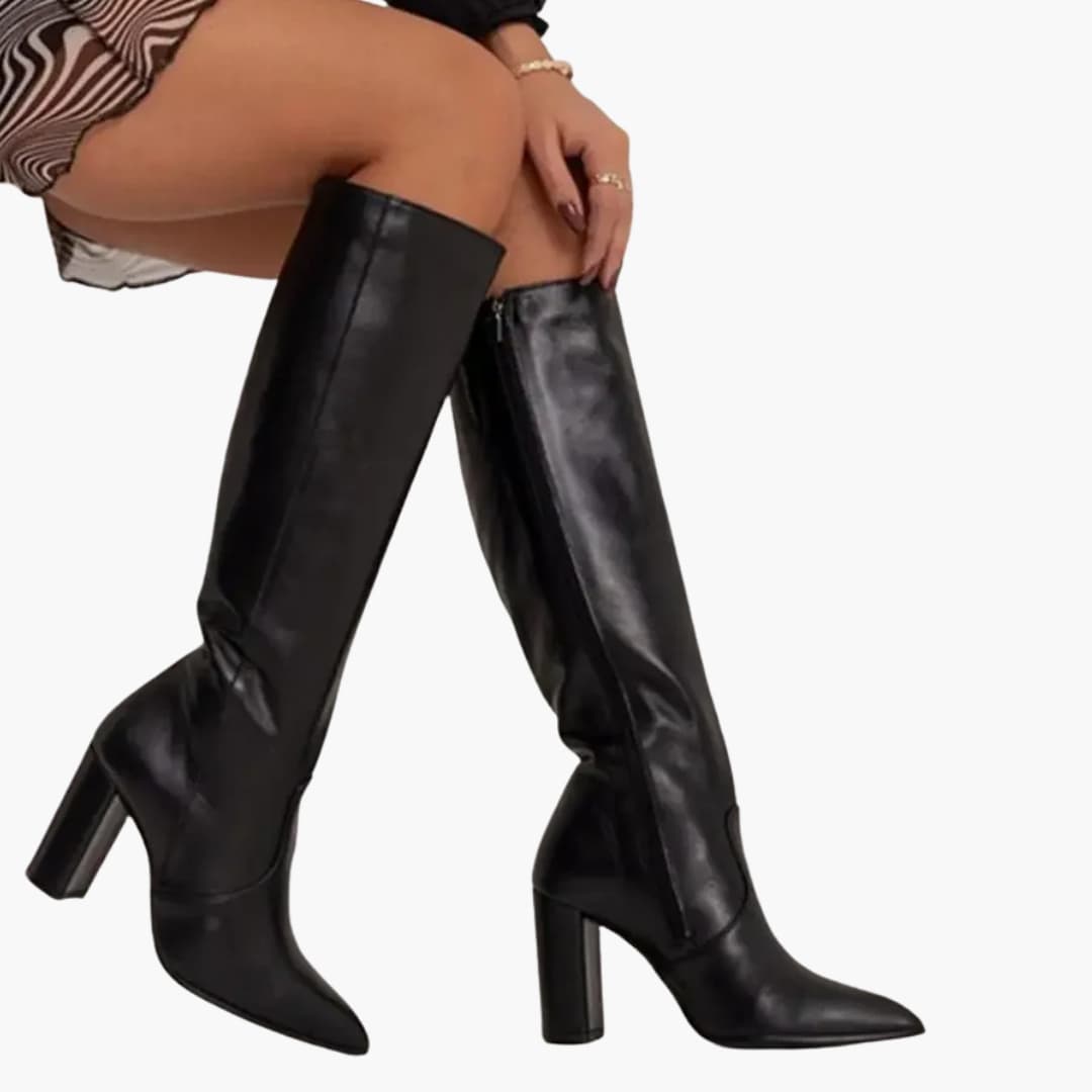 Bottes femme hautes avec bout pointu et talon bloc