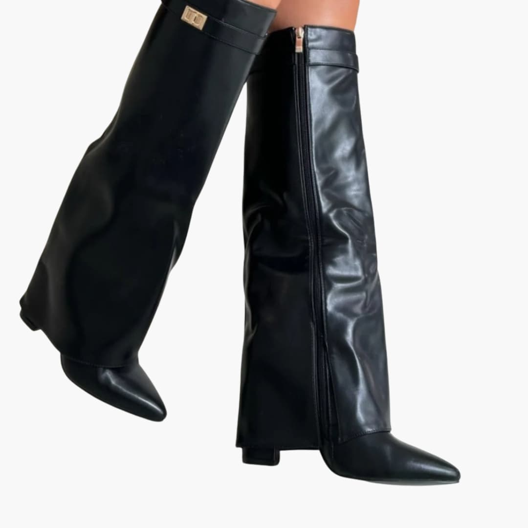 Bottes femme hautes jusqu’au genou avec large ouverture et talon bloc