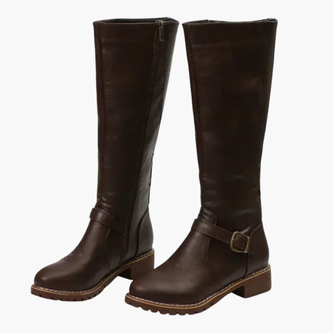 Bottes hautes pour femmes avec fermeture éclair latérale et détail de boucle