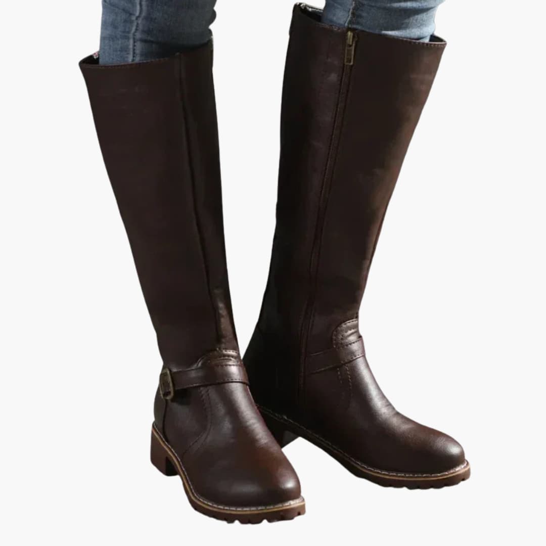 Bottes hautes pour femmes avec fermeture éclair latérale et détail de boucle