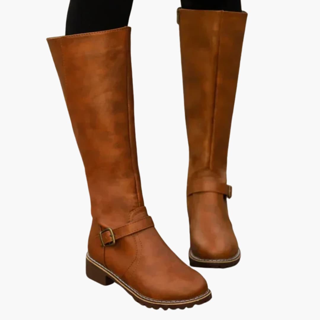 Bottes hautes pour femmes avec fermeture éclair latérale et détail de boucle