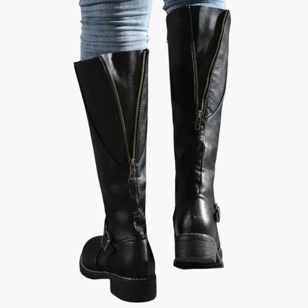 Bottes hautes pour femmes avec fermeture éclair latérale et détail de boucle