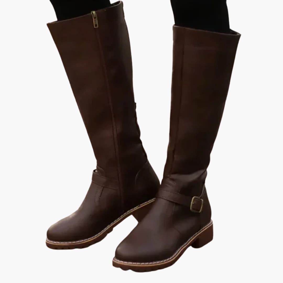 Bottes hautes pour femmes avec fermeture éclair latérale et détail de boucle