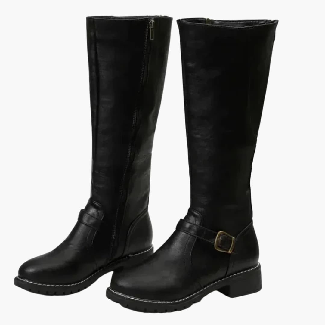 Bottes hautes pour femmes avec fermeture éclair latérale et détail de boucle
