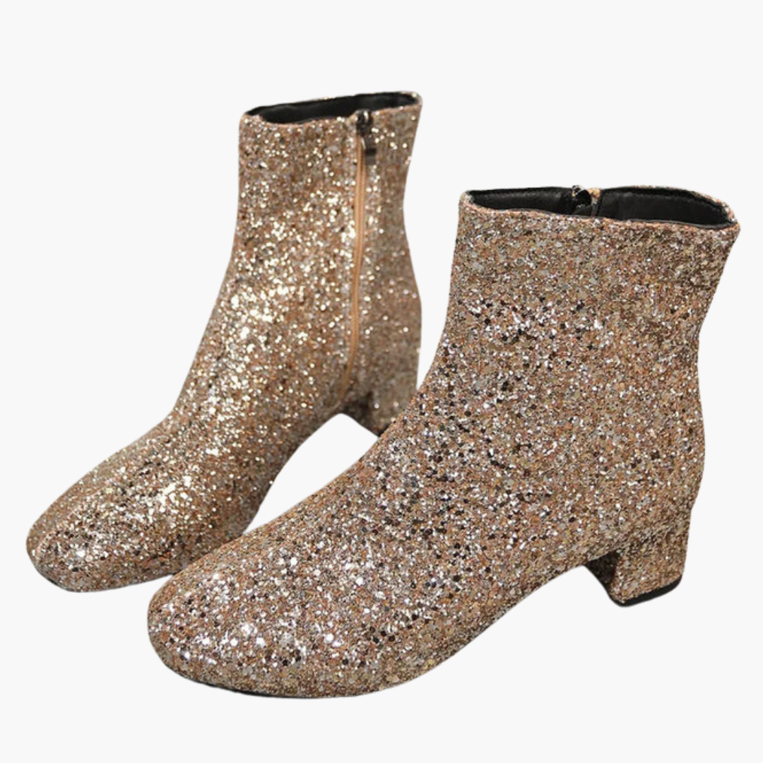 Bottines pour femme avec dessus scintillant et talon bloc