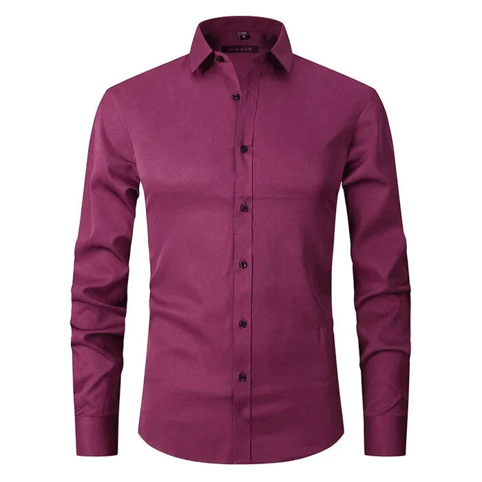 Chemise homme manches longues | Coupe ajustée, extensible et respirante | Col classique, boutonnage intégral