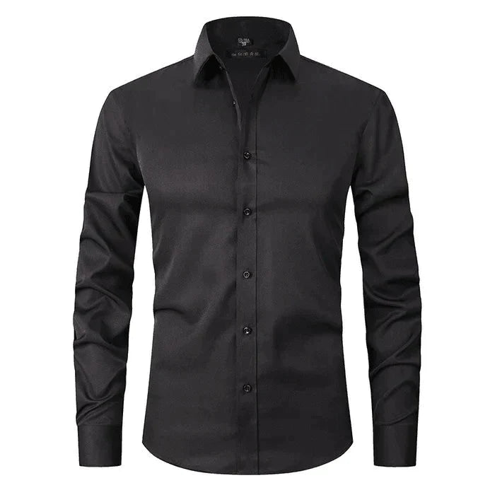 Chemise homme manches longues | Coupe ajustée, extensible et respirante | Col classique, boutonnage intégral