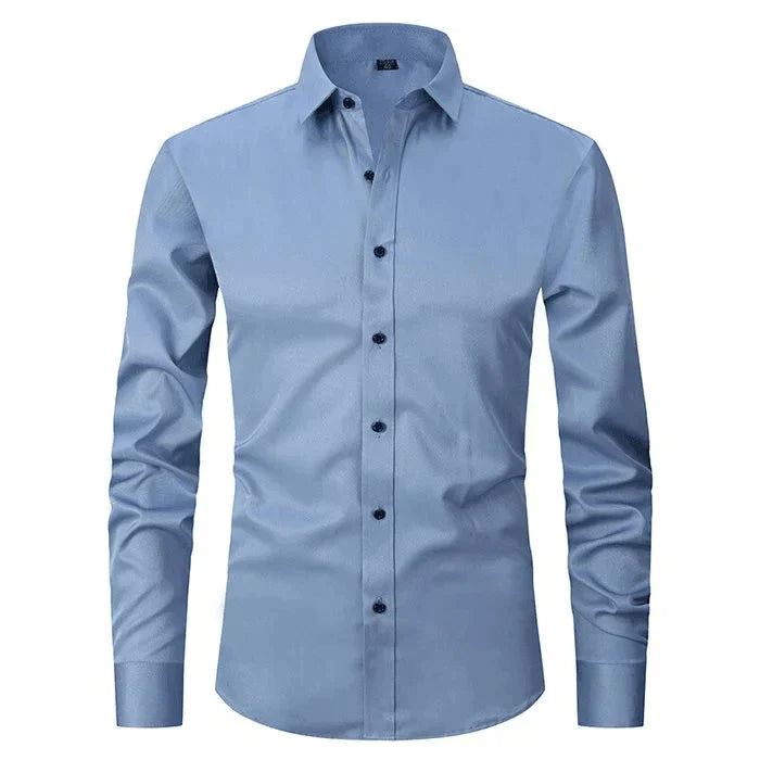 Chemise homme manches longues | Coupe ajustée, extensible et respirante | Col classique, boutonnage intégral