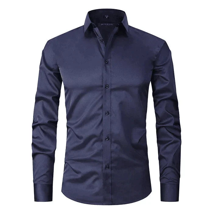 Chemise homme manches longues | Coupe ajustée, extensible et respirante | Col classique, boutonnage intégral
