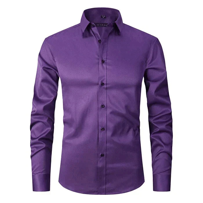 Chemise homme manches longues | Coupe ajustée, extensible et respirante | Col classique, boutonnage intégral