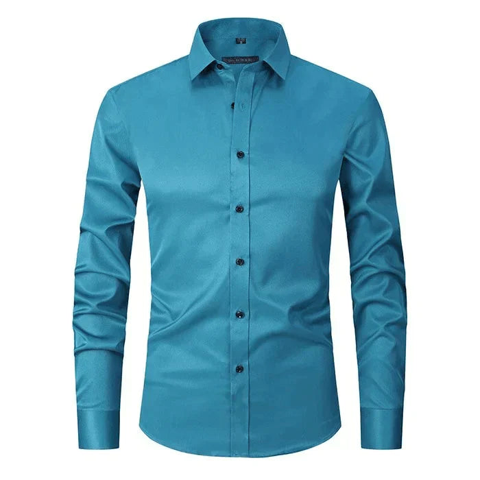 Chemise homme manches longues | Coupe ajustée, extensible et respirante | Col classique, boutonnage intégral