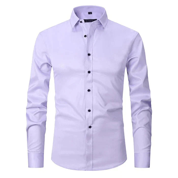 Chemise homme manches longues | Coupe ajustée, extensible et respirante | Col classique, boutonnage intégral