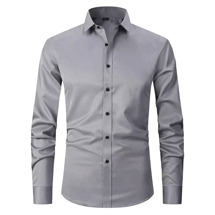 Chemise homme manches longues | Coupe ajustée, extensible et respirante | Col classique, boutonnage intégral