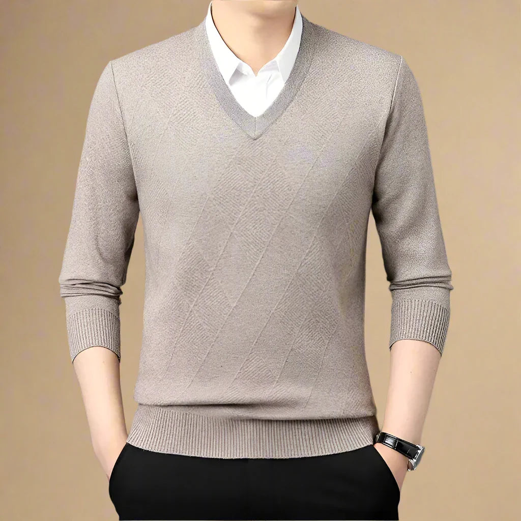 Novant Pull col V | Pull business casual avec patchwork à col V pour hommes