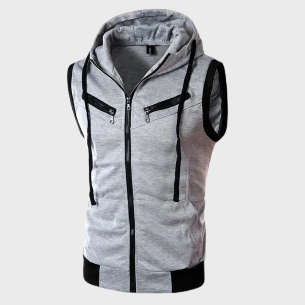 Gilet sans manches homme à capuche | Léger et respirant, sans fermeture | Poches latérales, coupe droite, tailles S à XXL