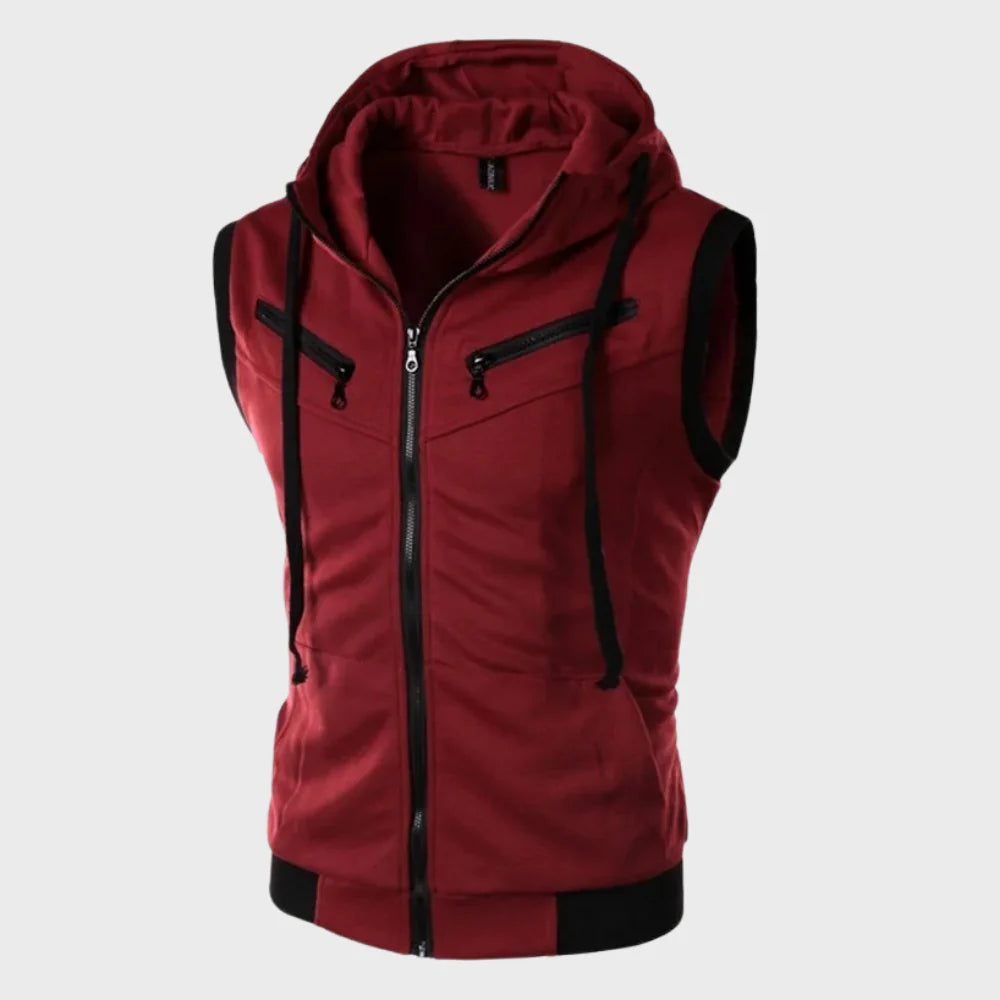 Gilet sans manches homme à capuche | Léger et respirant, sans fermeture | Poches latérales, coupe droite, tailles S à XXL