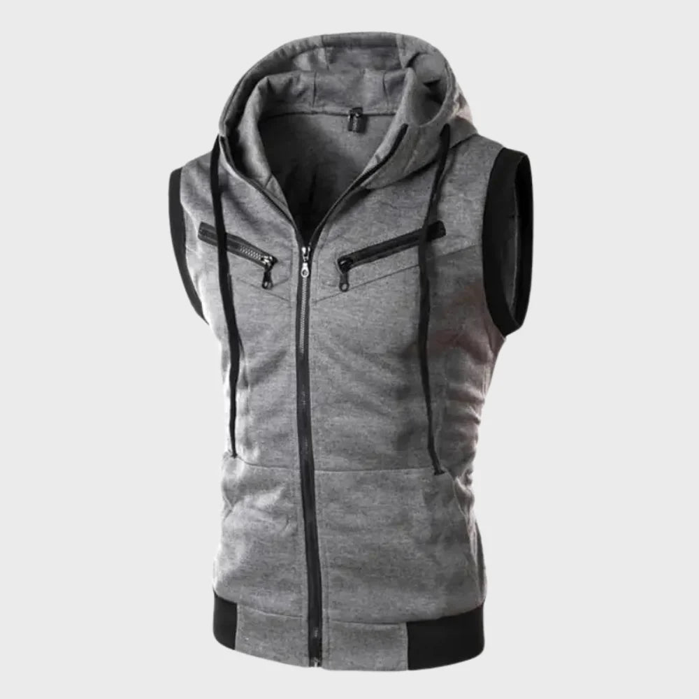 Gilet sans manches homme à capuche | Léger et respirant, sans fermeture | Poches latérales, coupe droite, tailles S à XXL