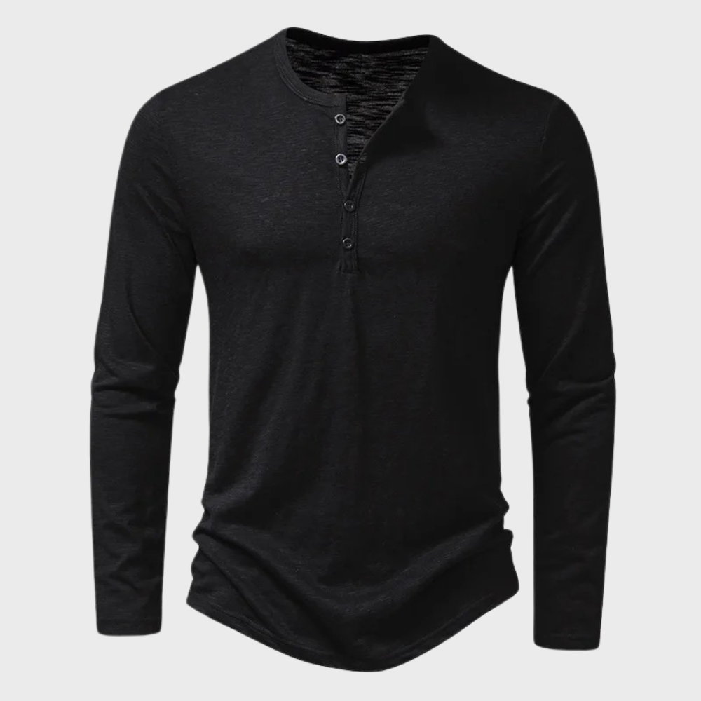 Chemise homme | Manches longues, col rond, coupe droite | Patte boutonnée, 5 coloris, tailles S à 2XL