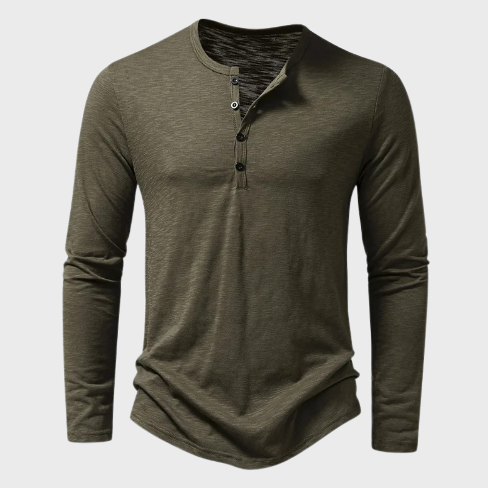 Chemise homme | Manches longues, col rond, coupe droite | Patte boutonnée, 5 coloris, tailles S à 2XL