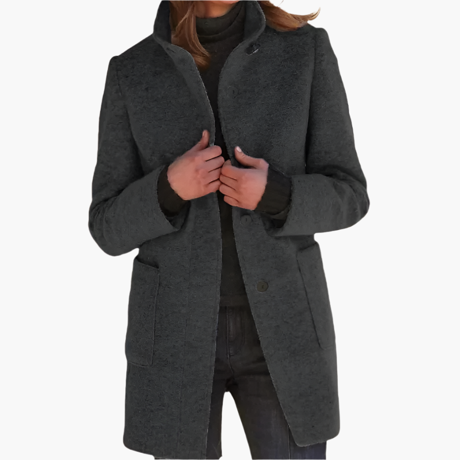 Manteau Femme à Col Montant et Grandes Poches
