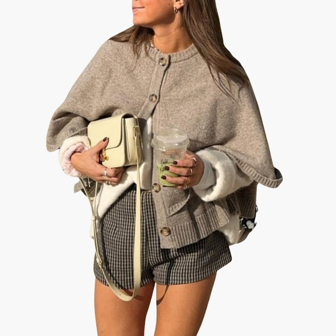 Women's Knit Cape Cardigan with Buttons